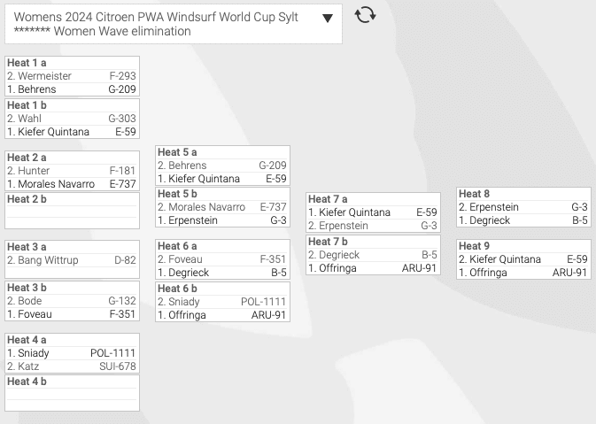 Ladies elimination ladder wave single elimination Sylt 2024 (source: pwaworldtour.com)